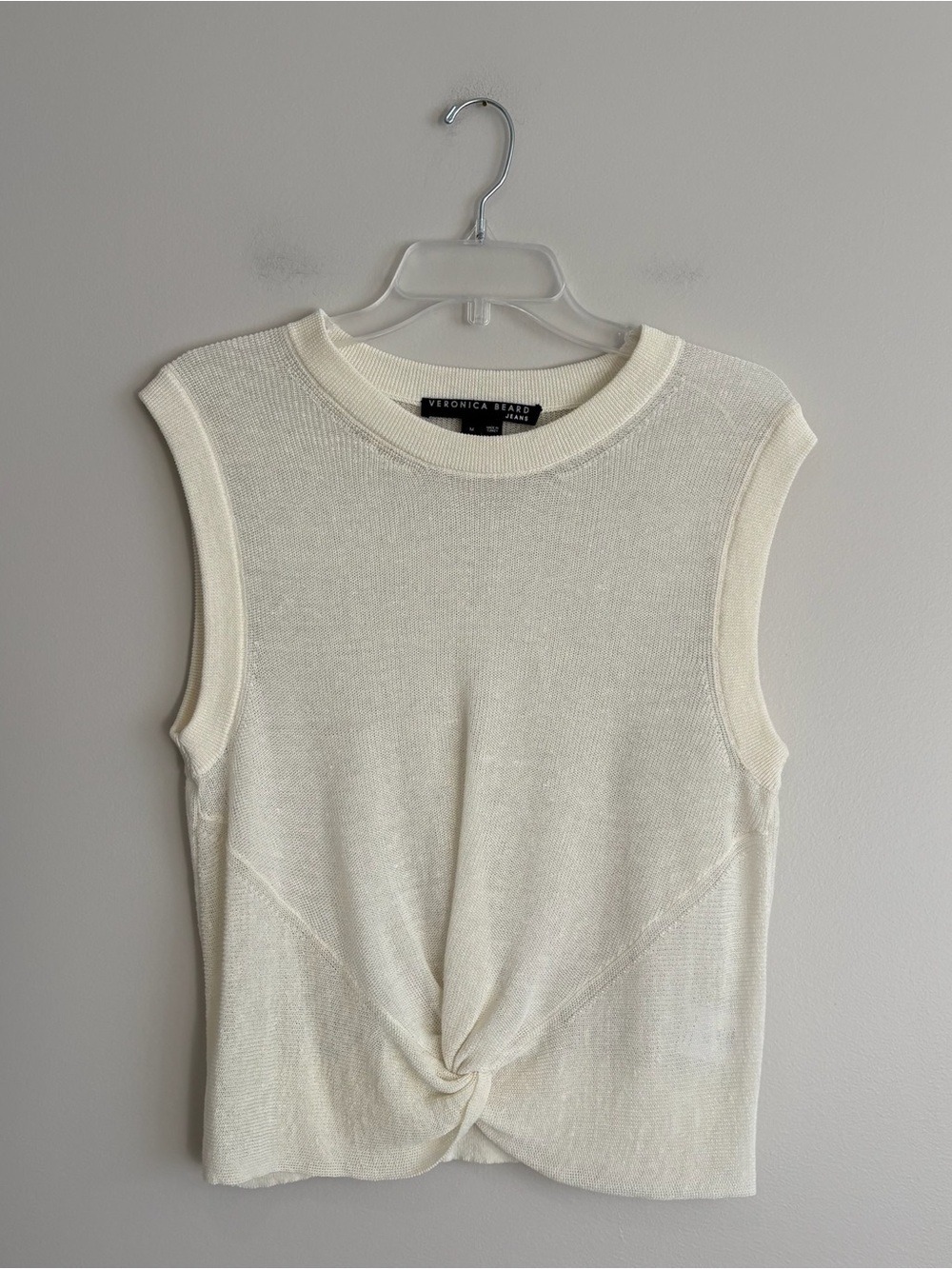 Veronica Beard Cream Twist-Front Sleeveless Knit Tank Size M